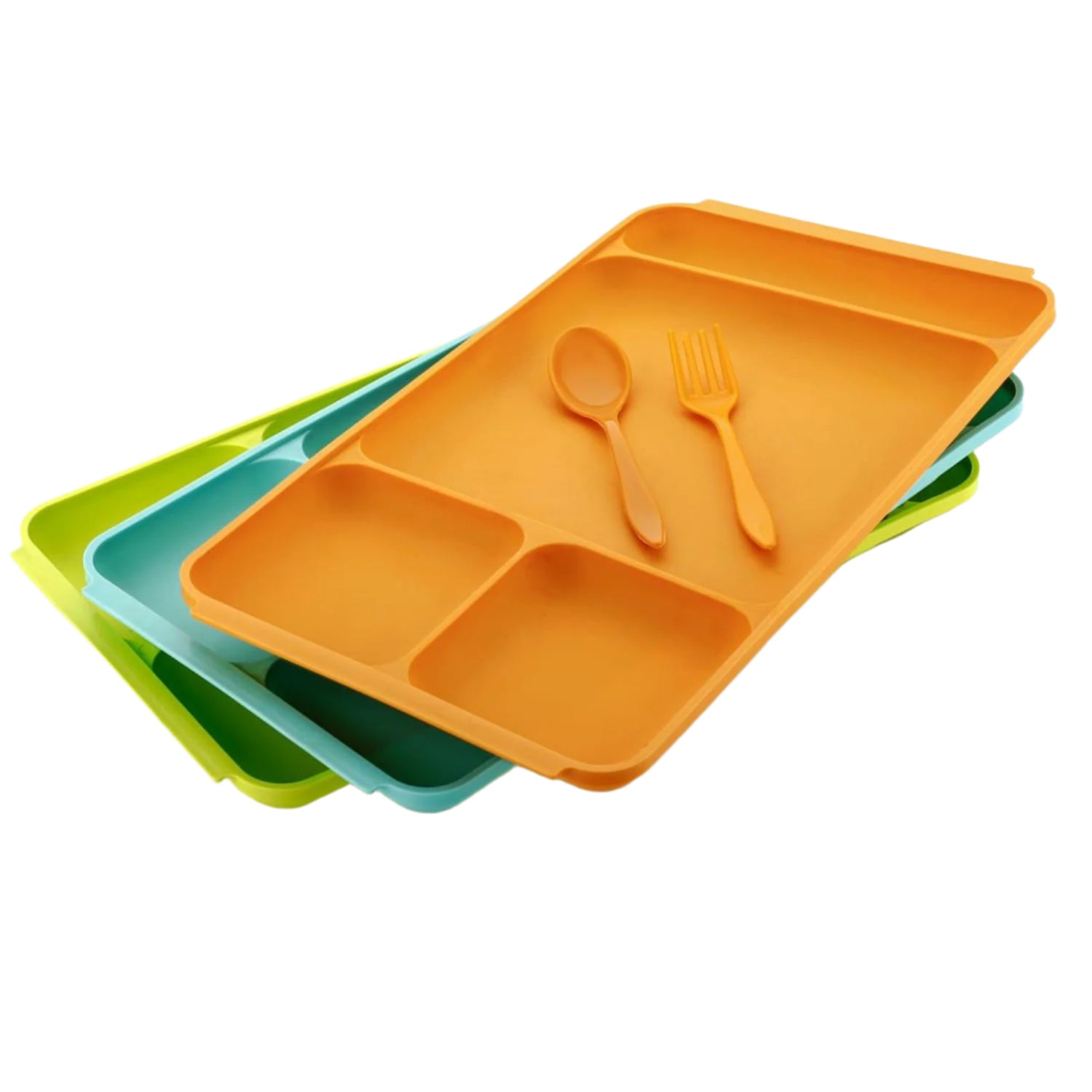 Divided plastic food plate with spoon and fork for pav bhaji Divided plastic food plate with spoon and fork for pav bhaji